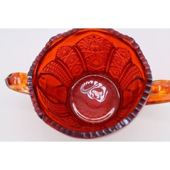 INDIANA GLASS HEIRLOOM SUNSET CARNIVAL GOLD STAR CREAMER & SUGAR - Picture 9 of 11